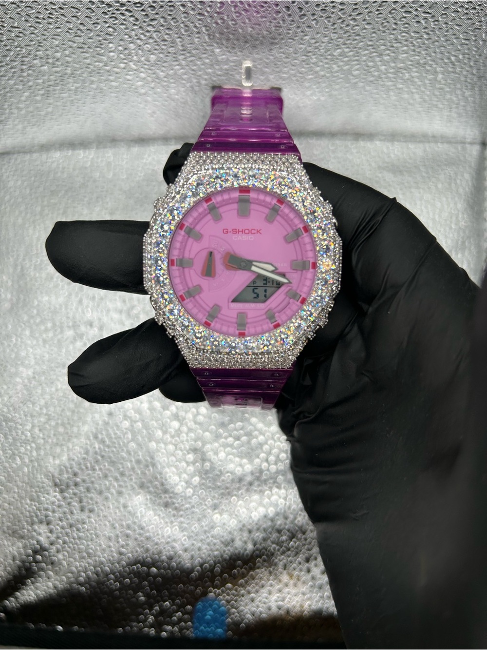 G-Shock Pink Dial Purple Strap Crystal Bezel Watch